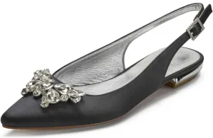 COMFASH Women's Slingback Flats Satin Pointed Toe Ballerina Walking Prom Evening Bridal Party Dress Flats Shoes, White
