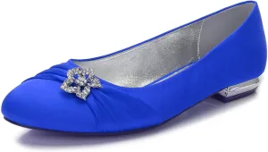 COMFASH Women's Wedding Shoes Satin Pointed Toe Bridal Sparkle Rhinestone Ballet Flats Pumps