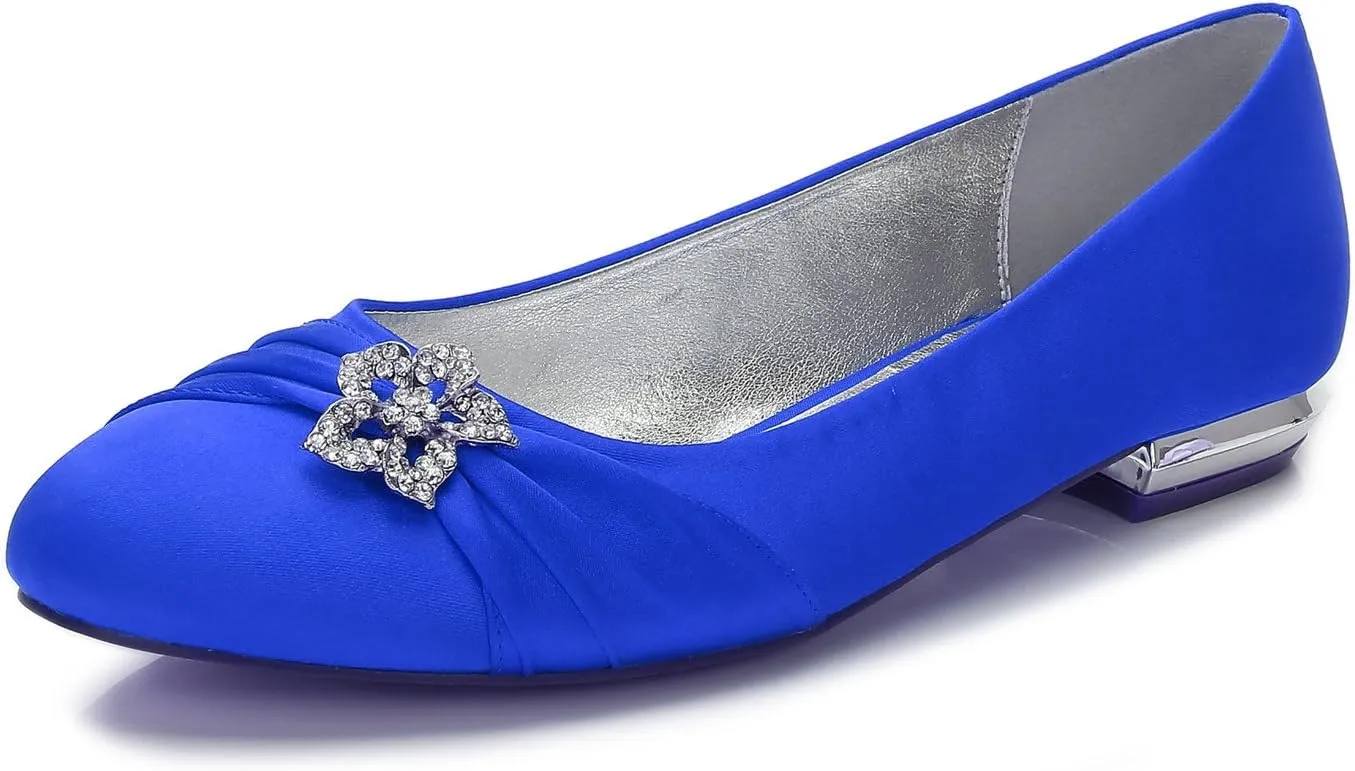 COMFASH Women's Wedding Shoes Satin Pointed Toe Bridal Sparkle Rhinestone Ballet Flats Pumps