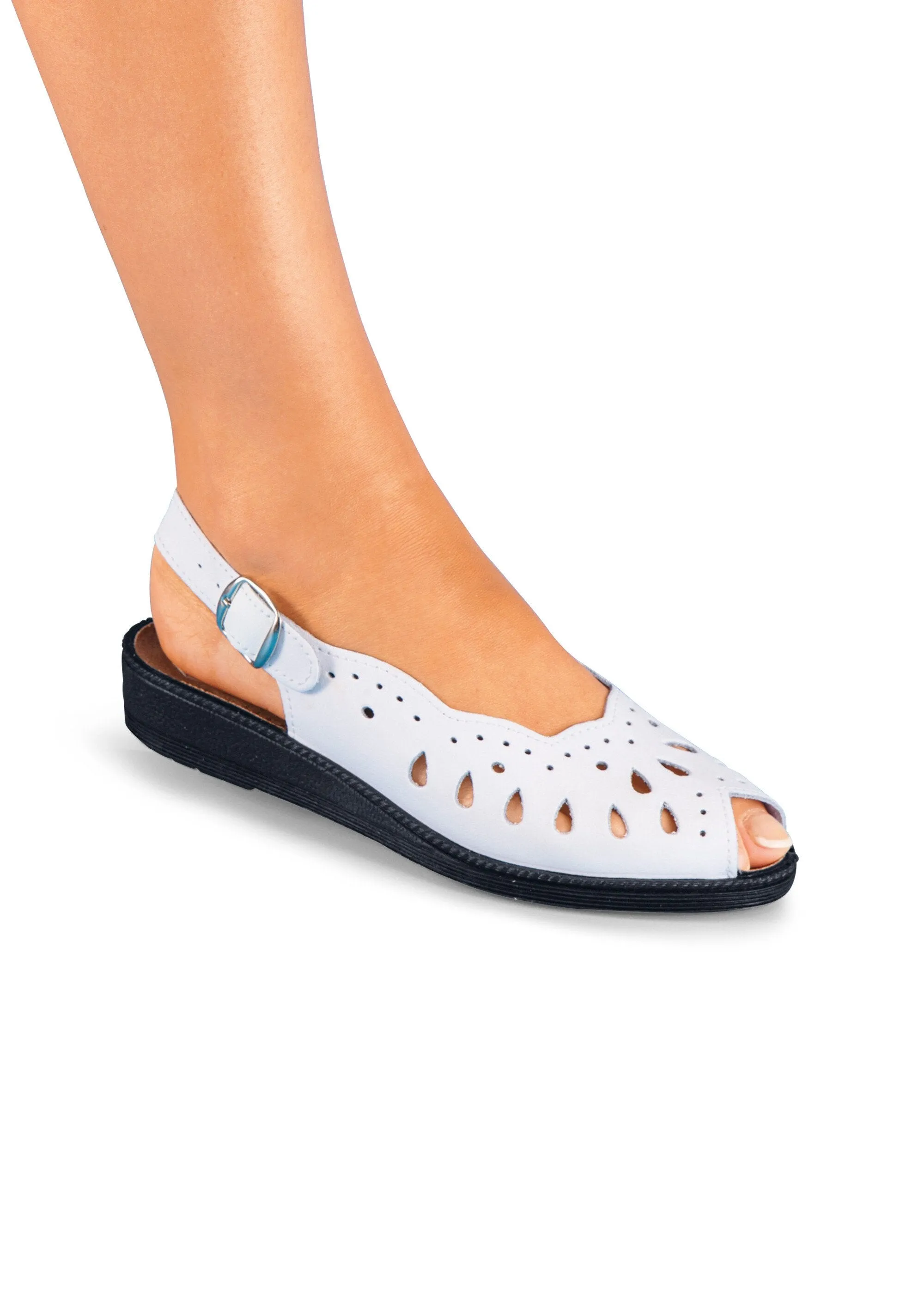 Comfort wide leather wedge sandals