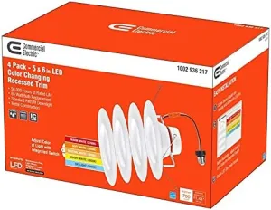 Commercial Electric 5/6 in. Matte White Integrated LED Recessed Trim 5-Ways (4-Pack) (Fоur Расk)
