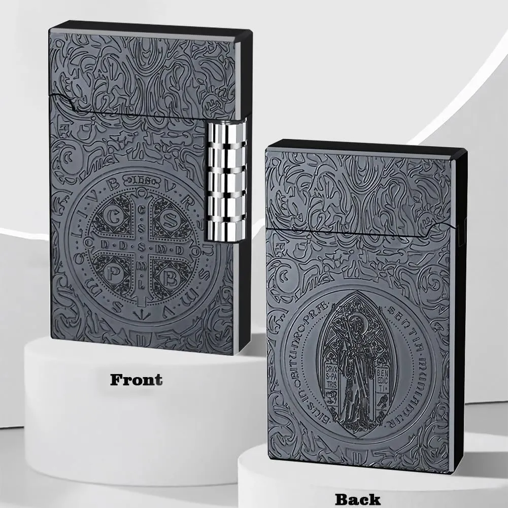 Constantine Lighter, Unique Side Wheel Trench Lighter, Refillable Butane Soft Fire Flip Lighters for Men Dad Husband Gift Collect (Black)