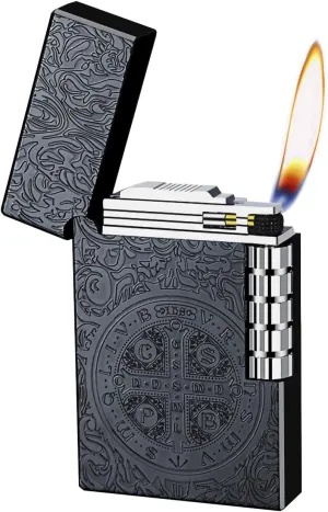 Constantine Lighter, Unique Side Wheel Trench Lighter, Refillable Butane Soft Fire Flip Lighters for Men Dad Husband Gift Collect (Black)