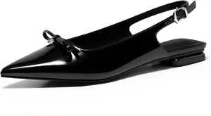 Coutgo Womens Slingback Flats Bow Slip on Dress Shoes Buckle Comfortable Ballet Flats Pointed Toe Flat Party Work Shoes