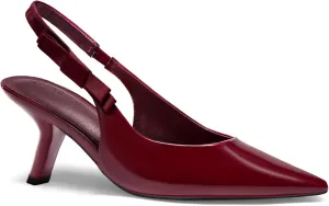 Coutgo Womens Slingback Kitten Heels Closed Pointed Toe Bowknot Patent Leather Slip on Work Pumps Dress Shoes