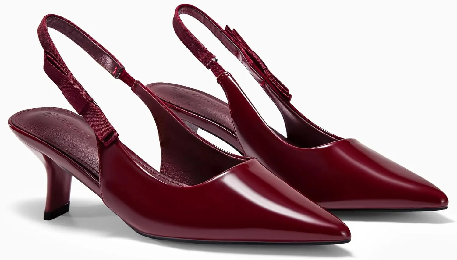 Coutgo Womens Slingback Kitten Heels Closed Pointed Toe Bowknot Patent Leather Slip on Work Pumps Dress Shoes