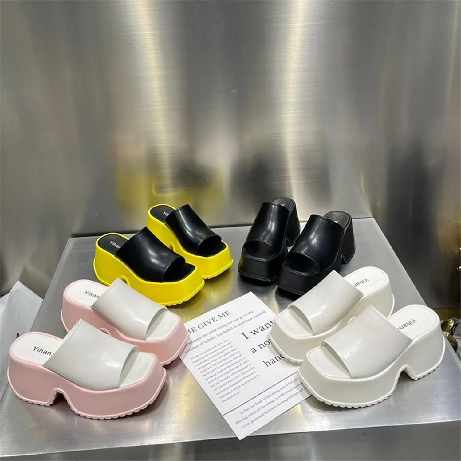 Crepuscute Women's Fish Mouth Platform Wedge Slides Sandals Backless Comfortable Slip On Fashion Sandals Summer Beach Party Casual Slippers