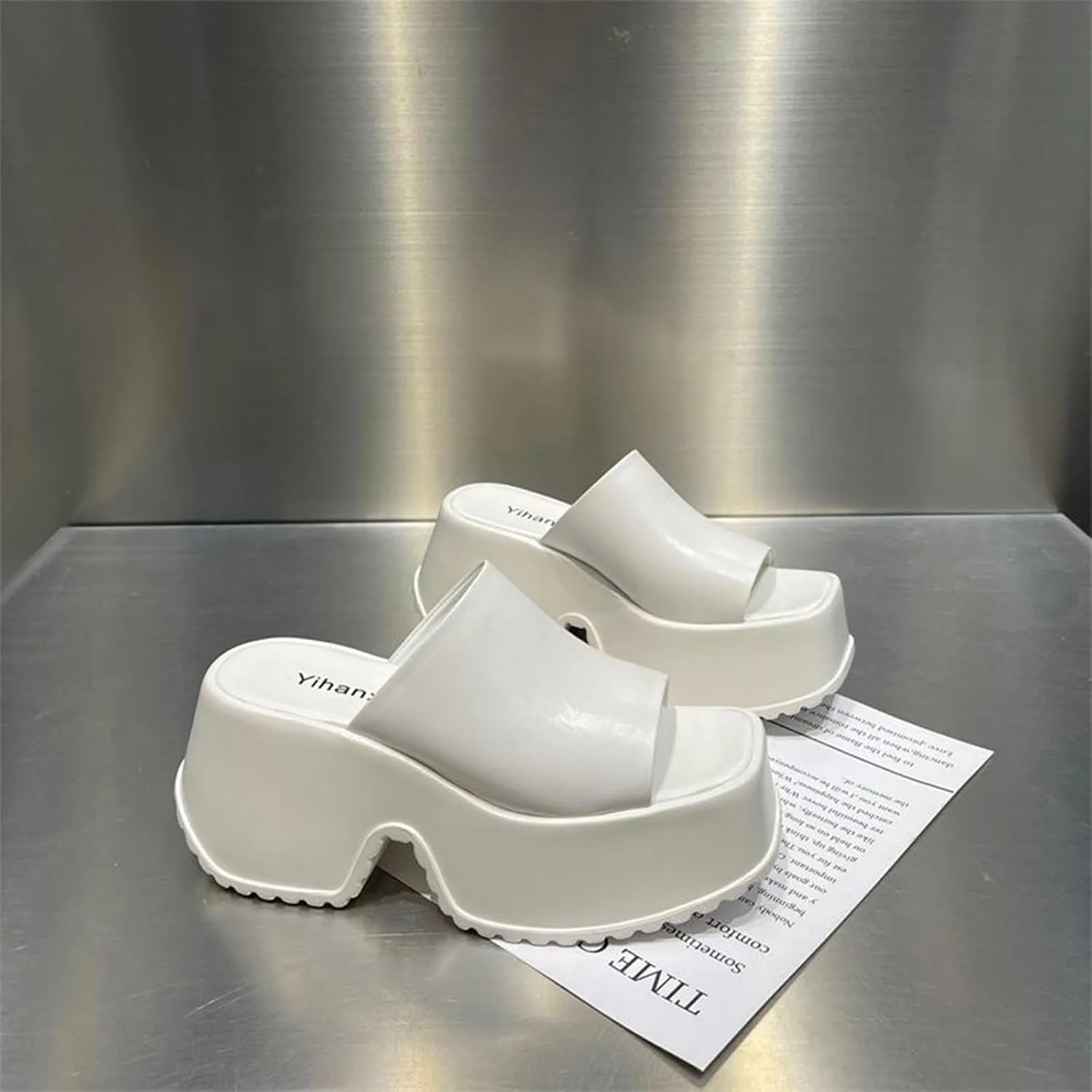 Crepuscute Women's Fish Mouth Platform Wedge Slides Sandals Backless Comfortable Slip On Fashion Sandals Summer Beach Party Casual Slippers
