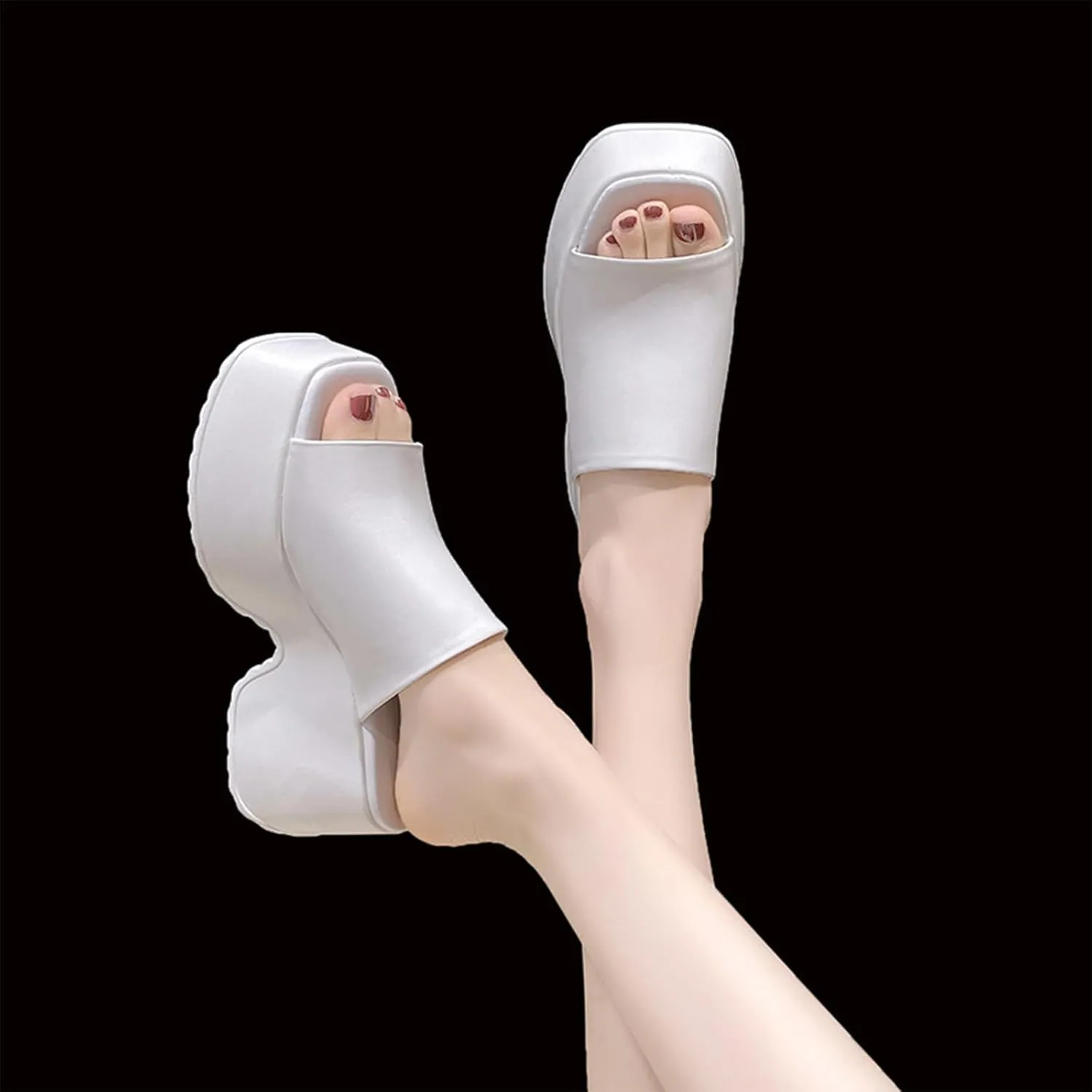Crepuscute Women's Fish Mouth Platform Wedge Slides Sandals Backless Comfortable Slip On Fashion Sandals Summer Beach Party Casual Slippers