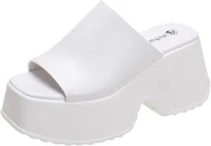Crepuscute Women's Fish Mouth Platform Wedge Slides Sandals Backless Comfortable Slip On Fashion Sandals Summer Beach Party Casual Slippers