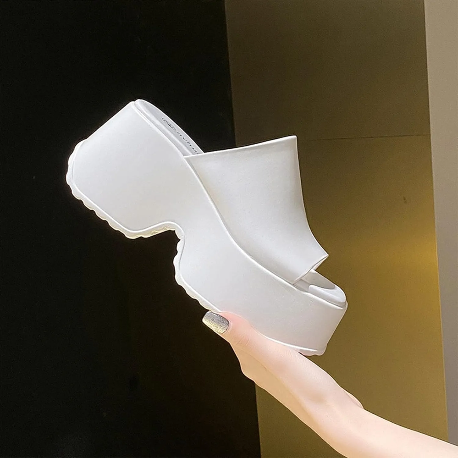 Crepuscute Women's Fish Mouth Platform Wedge Slides Sandals Backless Comfortable Slip On Fashion Sandals Summer Beach Party Casual Slippers