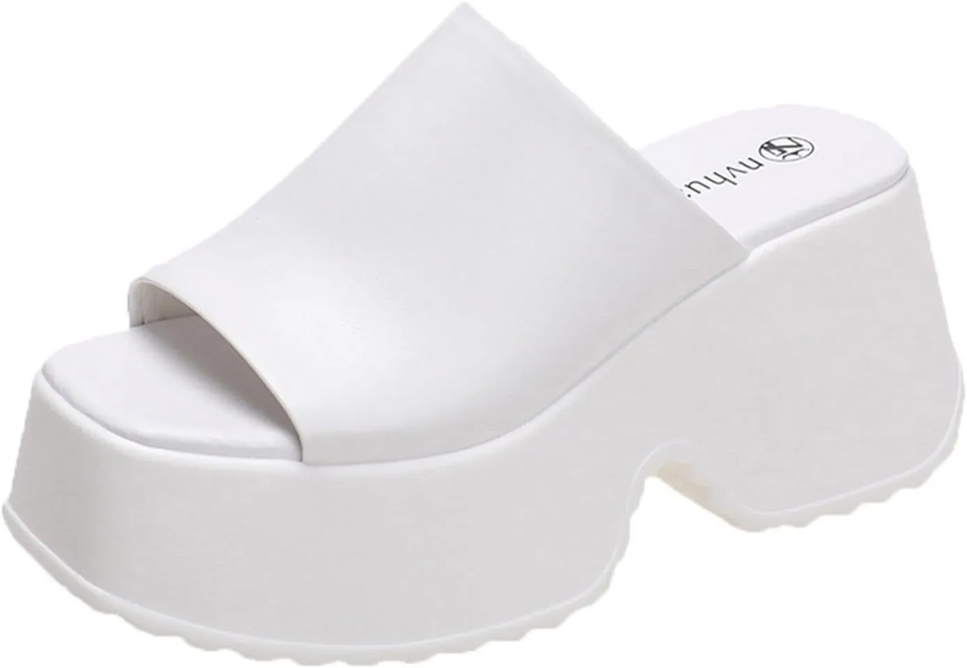 Crepuscute Women's Fish Mouth Platform Wedge Slides Sandals Backless Comfortable Slip On Fashion Sandals Summer Beach Party Casual Slippers