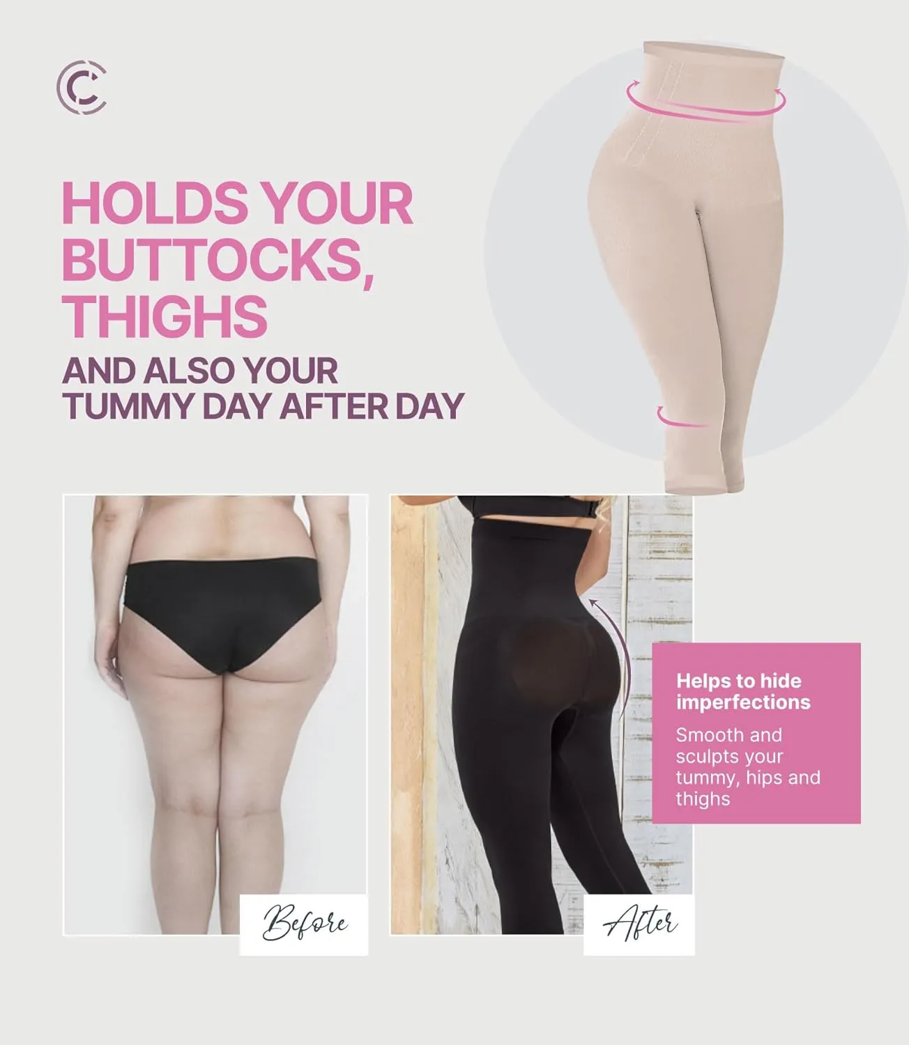CURVEEZ High-Waisted Shapewear for Women, Tummy Control Compression Leggings with Thong, Butt Lifting Body Shaper, Seamless