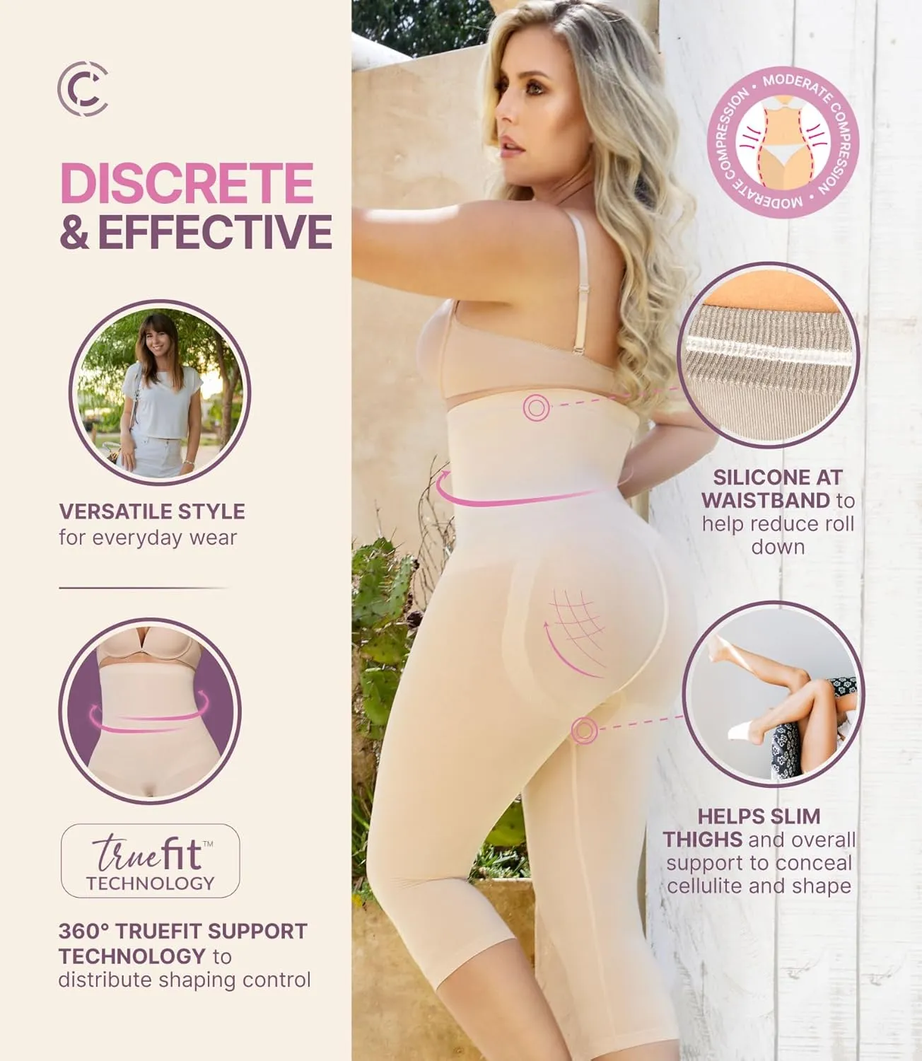 CURVEEZ High-Waisted Shapewear for Women, Tummy Control Compression Leggings with Thong, Butt Lifting Body Shaper, Seamless