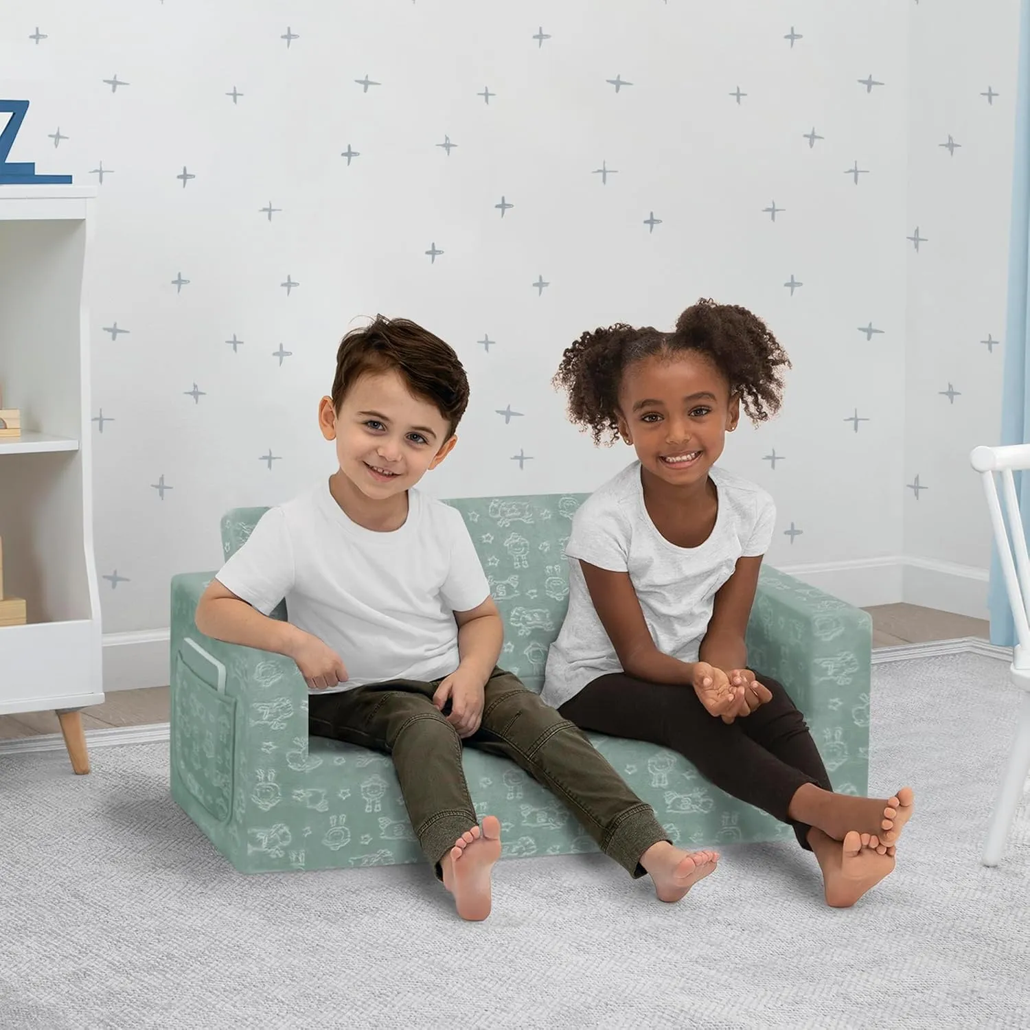 Delta Children Serta Perfect Sleeper Extra Wide Convertible Sofa to Lounger - Comfy 2-in-1 Flip Open Couch/Sleeper for Kids, Sage