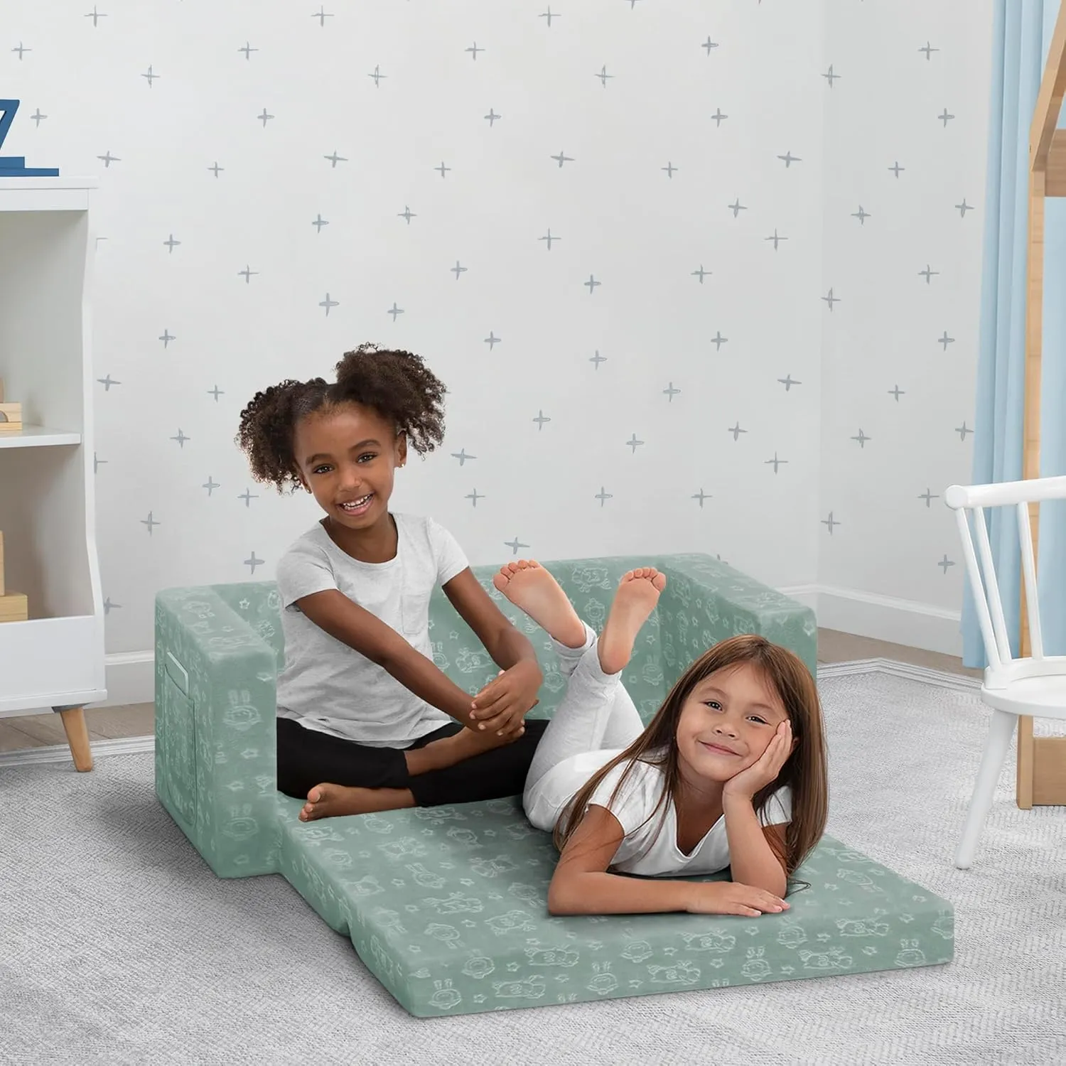 Delta Children Serta Perfect Sleeper Extra Wide Convertible Sofa to Lounger - Comfy 2-in-1 Flip Open Couch/Sleeper for Kids, Sage
