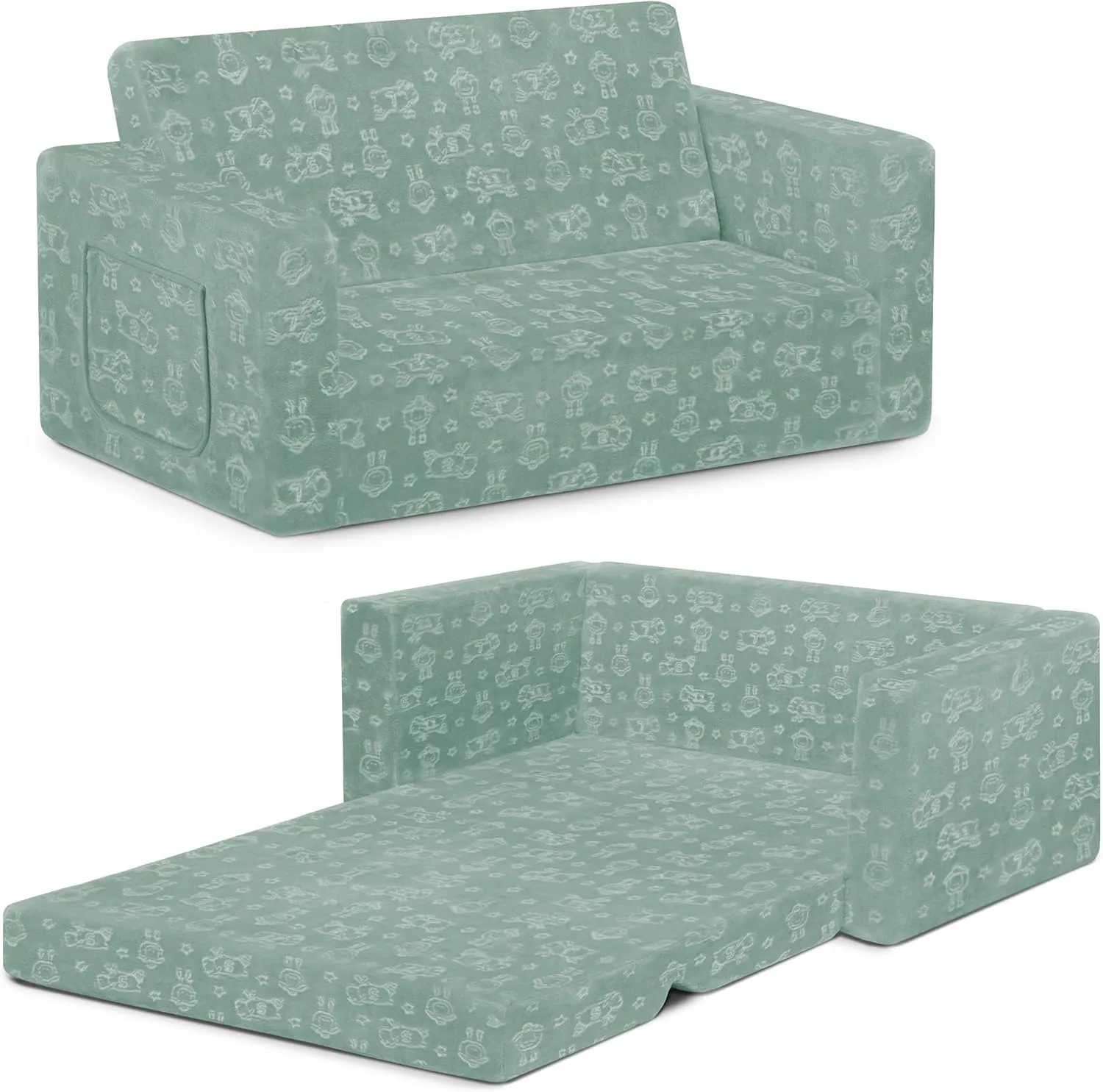 Delta Children Serta Perfect Sleeper Extra Wide Convertible Sofa to Lounger - Comfy 2-in-1 Flip Open Couch/Sleeper for Kids, Sage