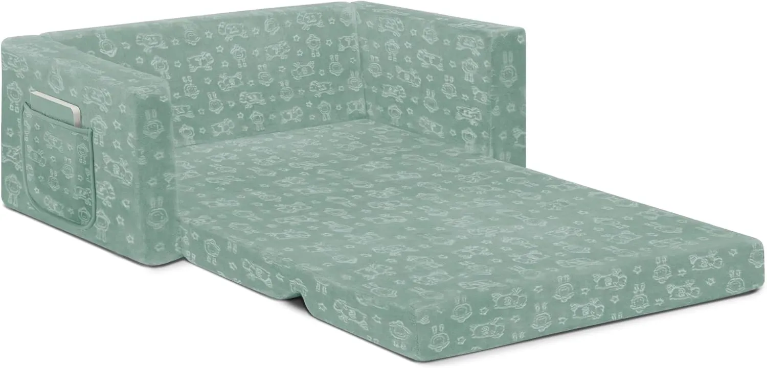 Delta Children Serta Perfect Sleeper Extra Wide Convertible Sofa to Lounger - Comfy 2-in-1 Flip Open Couch/Sleeper for Kids, Sage