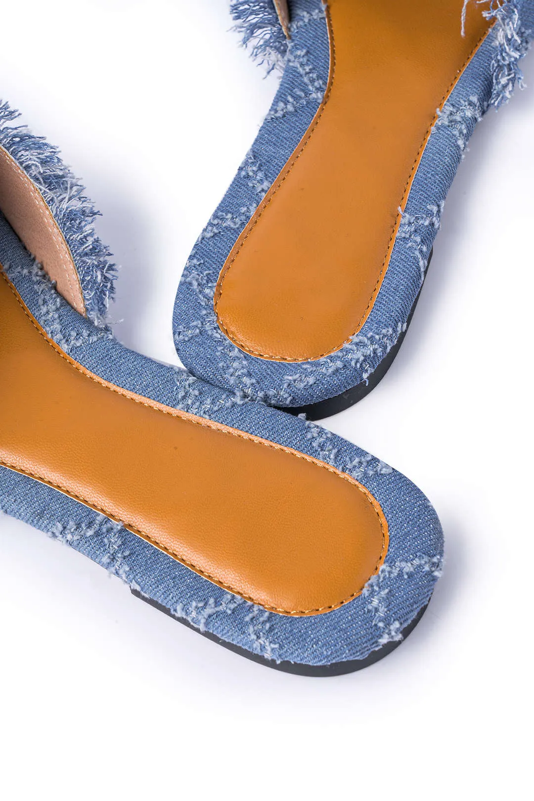 Denim Fringe Point Toe Flat Slippers