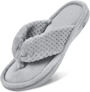 DL Women's Flip Flop Memory Foam Slippers with Cozy Terry Lining Soft Thong Slippers Slip on House Shoes with Indoor Outdoor Arch Support Rubber Sole