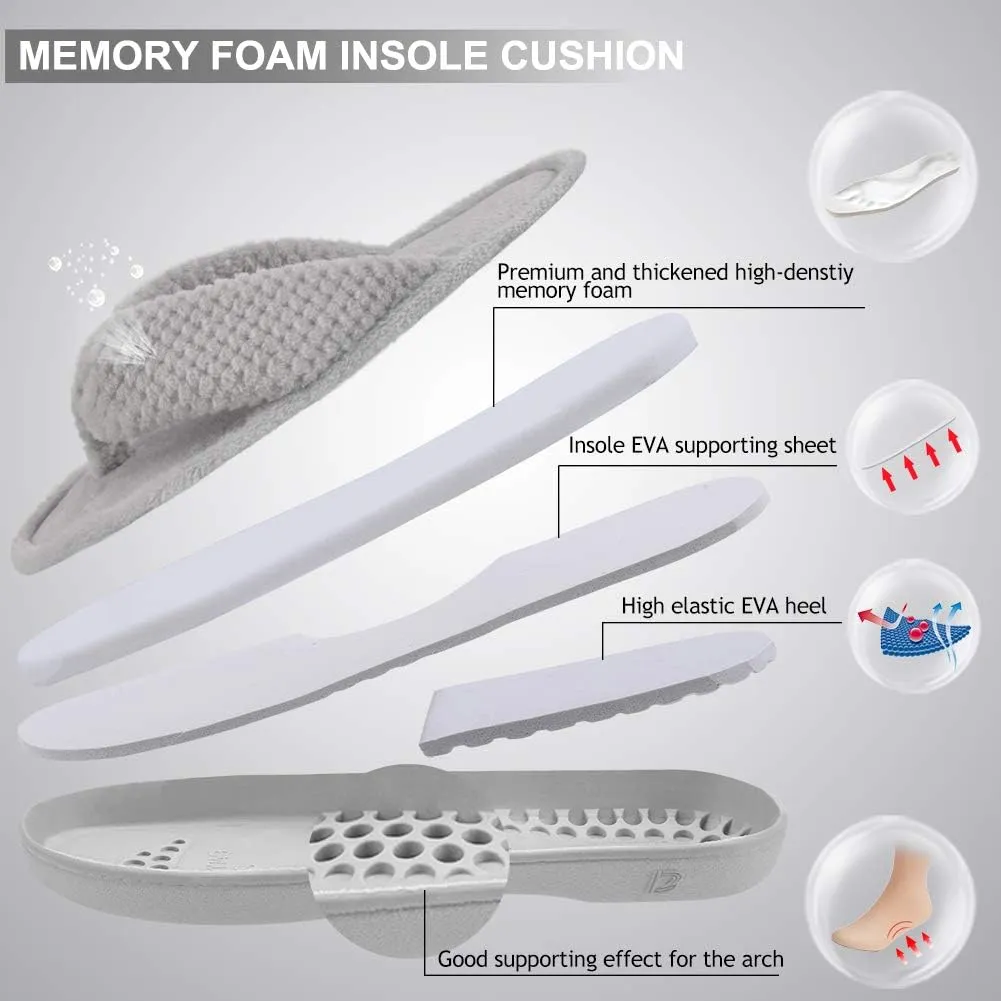 DL Women's Flip Flop Memory Foam Slippers with Cozy Terry Lining Soft Thong Slippers Slip on House Shoes with Indoor Outdoor Arch Support Rubber Sole
