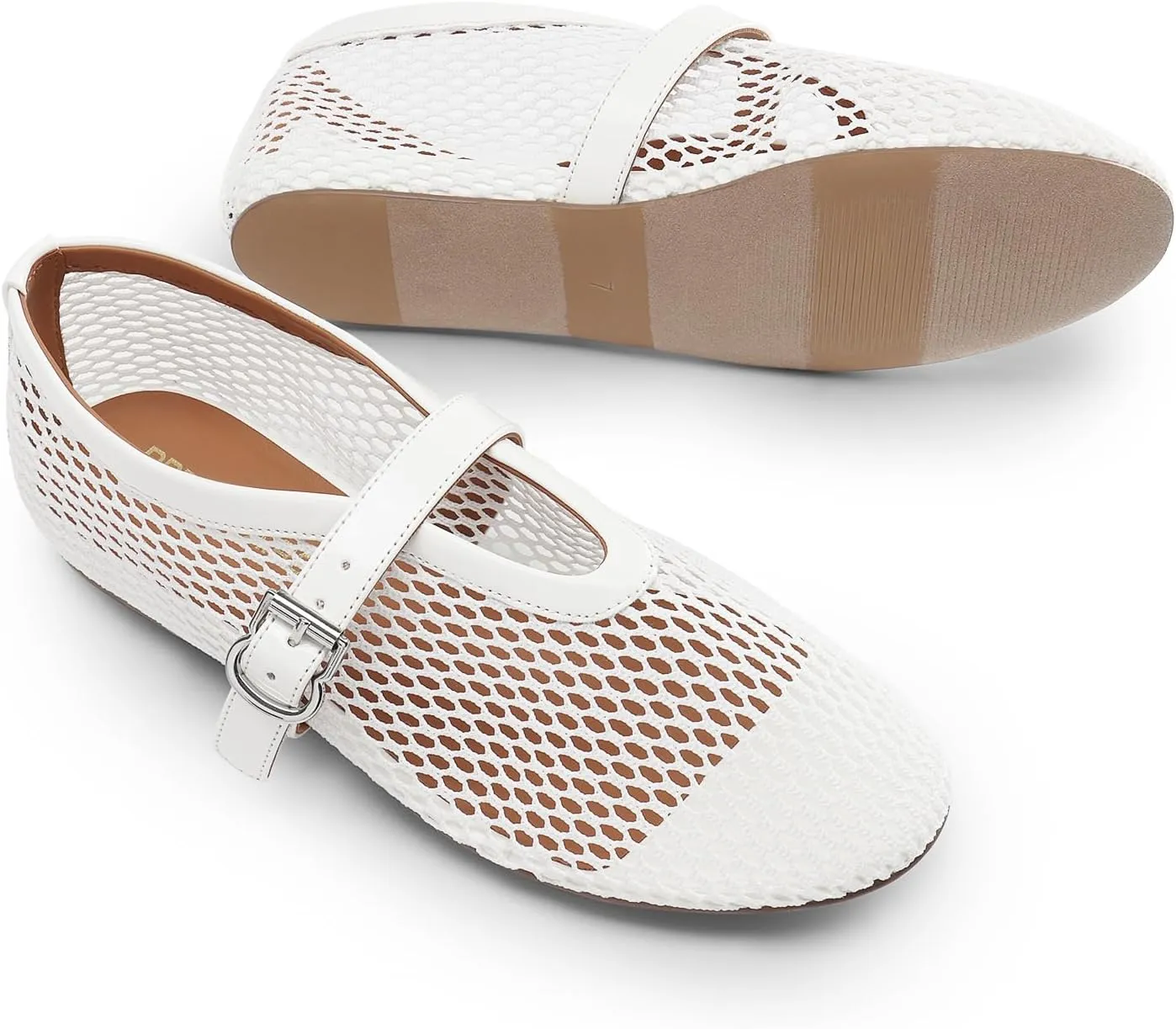 DREAM PAIRS Women's Mesh Ballet Flats Dressy Round Toe Comfortable Mary Jane Flat Shoes with Buckle Strap