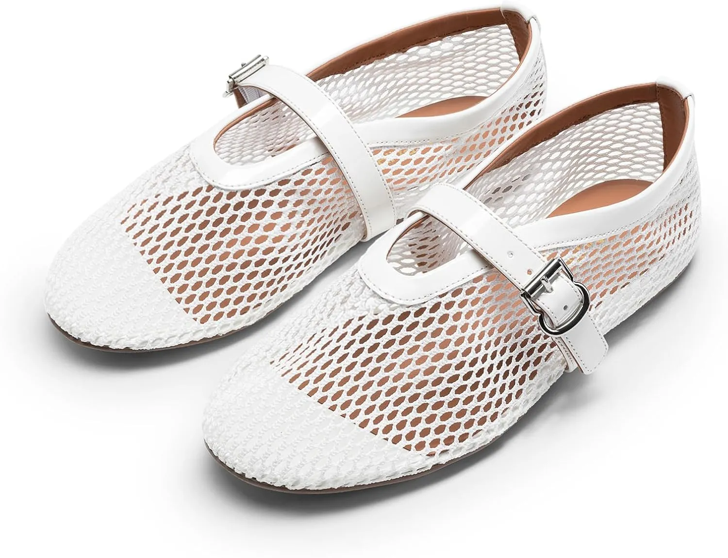 DREAM PAIRS Women's Mesh Ballet Flats Dressy Round Toe Comfortable Mary Jane Flat Shoes with Buckle Strap