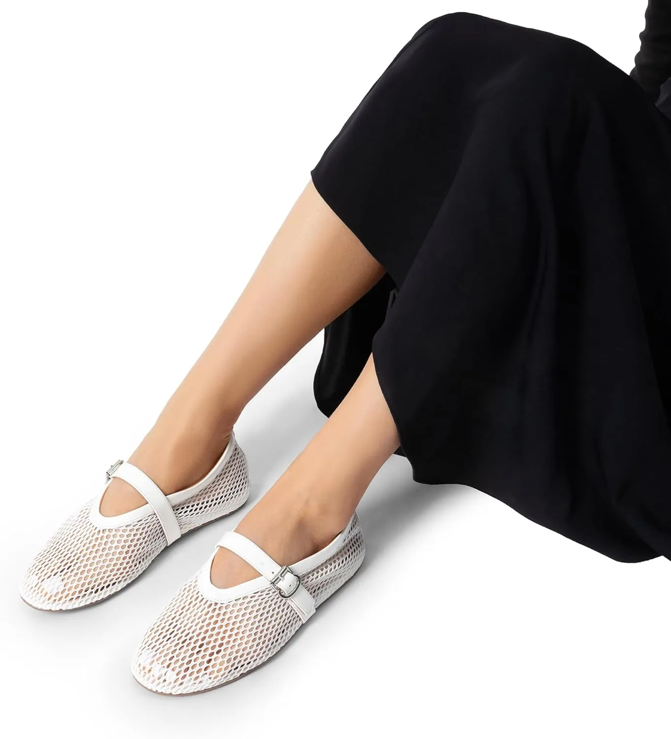 DREAM PAIRS Women's Mesh Ballet Flats Dressy Round Toe Comfortable Mary Jane Flat Shoes with Buckle Strap