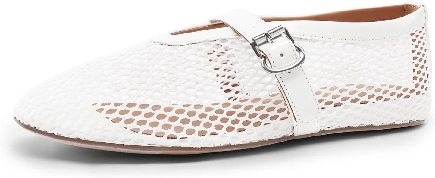 DREAM PAIRS Women's Mesh Ballet Flats Dressy Round Toe Comfortable Mary Jane Flat Shoes with Buckle Strap