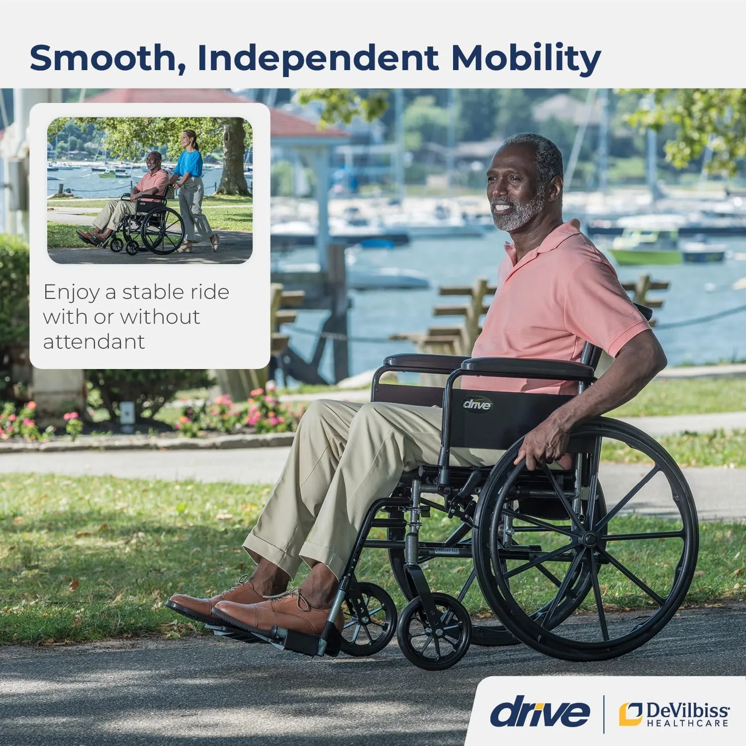 Drive Medical Cruiser III Light Weight Wheelchair with Various Flip Back Arm Styles and Front Rigging Options, Flip Back Removable Full Arms/Swing away Footrests, Black, 20 Inch