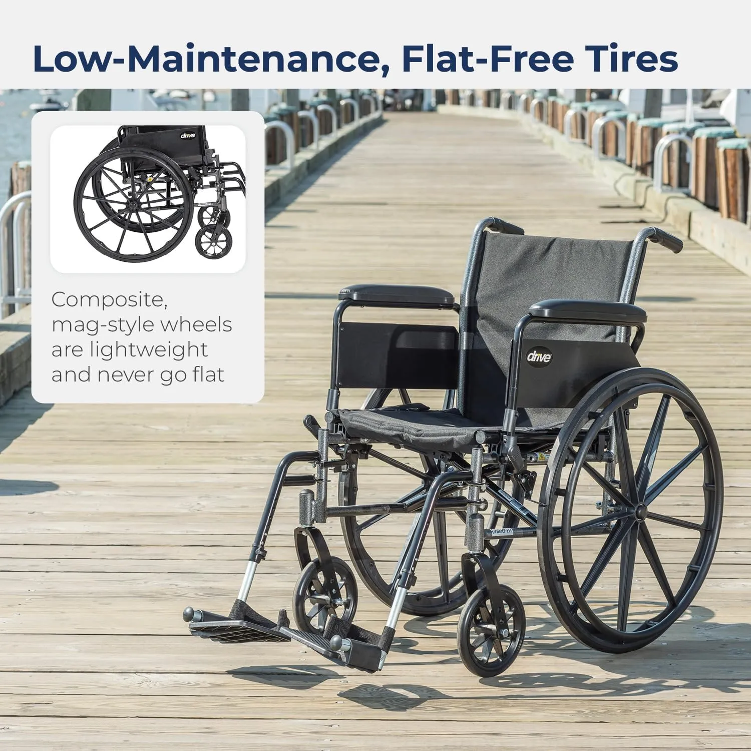Drive Medical Cruiser III Light Weight Wheelchair with Various Flip Back Arm Styles and Front Rigging Options, Flip Back Removable Full Arms/Swing away Footrests, Black, 20 Inch