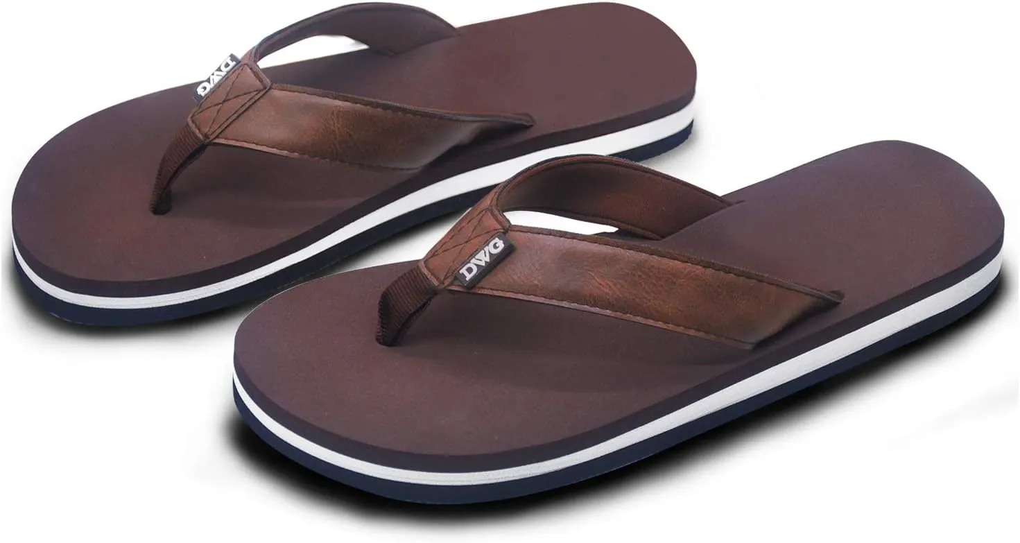 DWG Men's Soft Flip-Flop Sandals, Light Weight, Shock Proof, Non-Slip, Wide Sole, Canvas Strap, Comfort Thong Slippers for Indoor and Outdoor Beach,Size 8.5-14
