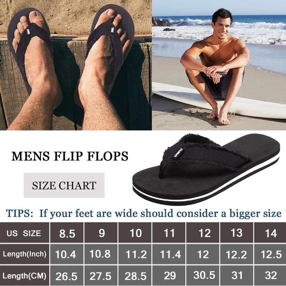 DWG Men's Soft Flip-Flop Sandals, Light Weight, Shock Proof, Non-Slip, Wide Sole, Canvas Strap, Comfort Thong Slippers for Indoor and Outdoor Beach,Size 8.5-14