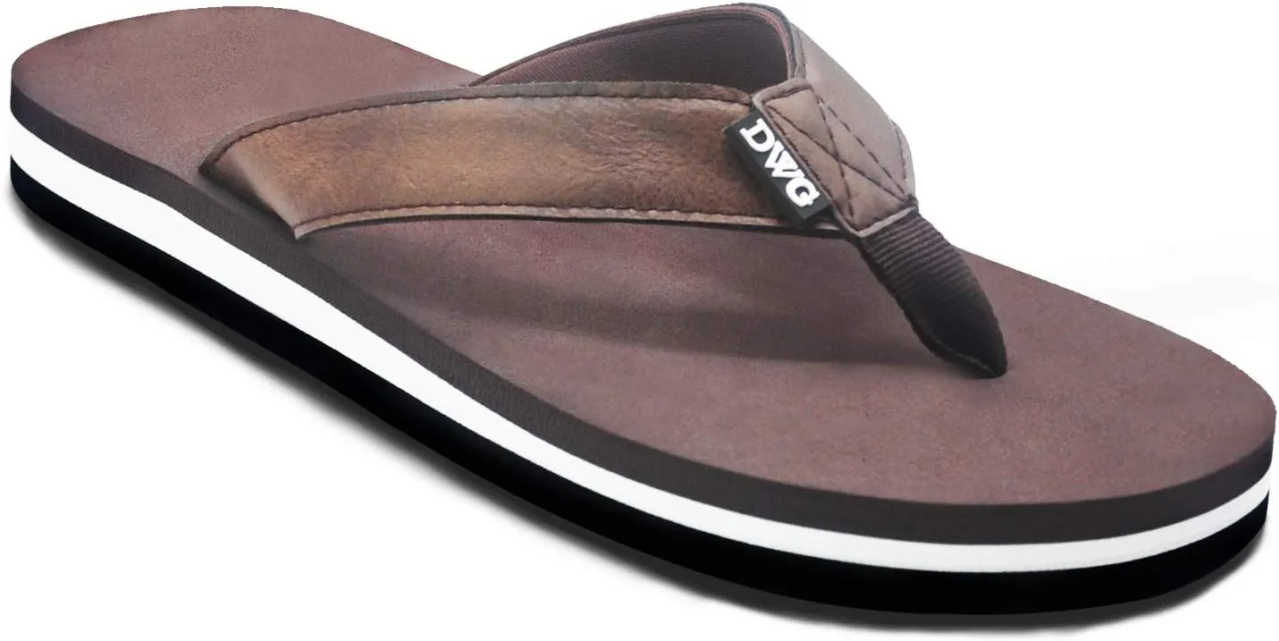 DWG Men's Soft Flip-Flop Sandals, Light Weight, Shock Proof, Non-Slip, Wide Sole, Canvas Strap, Comfort Thong Slippers for Indoor and Outdoor Beach,Size 8.5-14
