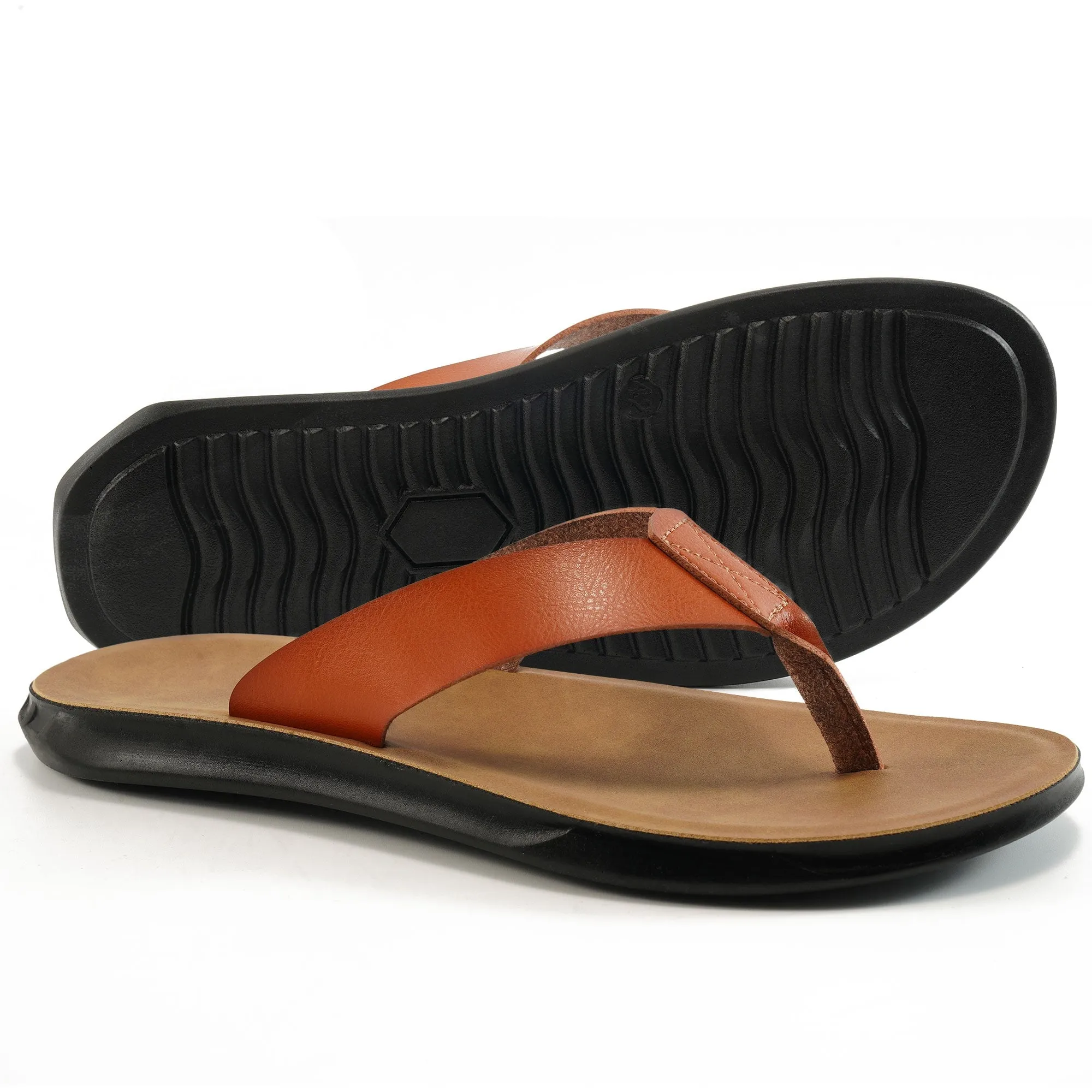 Ecetana Flip Flops for Men Beach Thong Sandals Casual Comfort Leather Slides Slippers