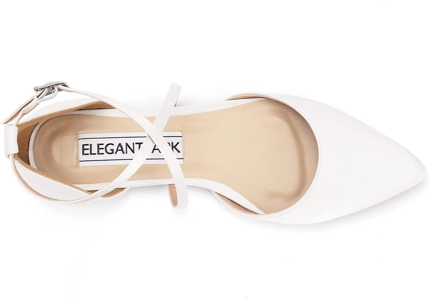 ELEGANTPARK FC2322 Comfortable Satin Pointed Toe Flats for Women Ankle Straps Wedding Flats for Bride Shoes Evening Party Guest Shoes for Women Dressy Low Heel