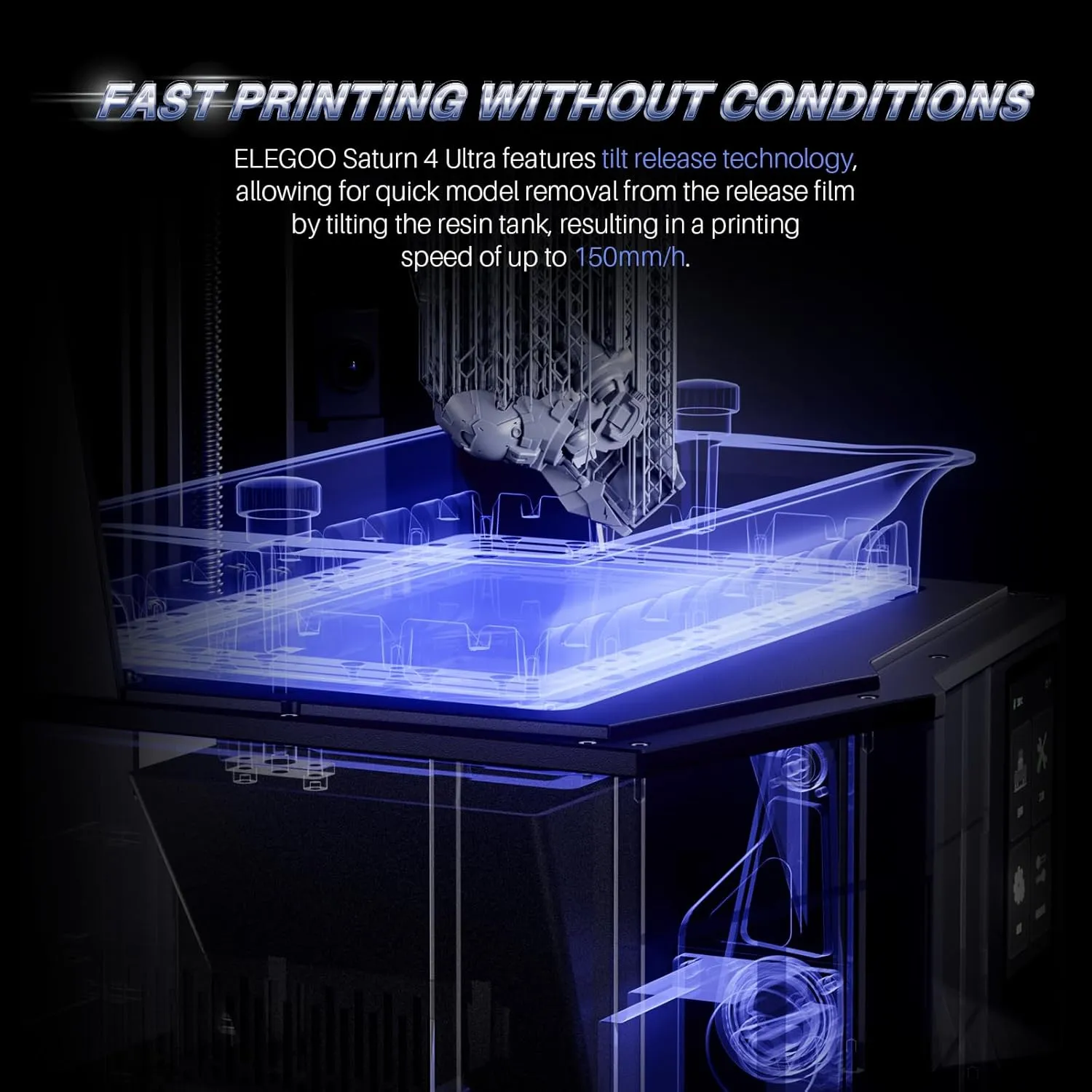 ELEGOO Saturn 4 Ultra 10"12K MSLA 3d Printer, Smart Resin Printer with AI Camera and Mechanical Sensor, 150mm/h Fast Printing, Auto-Leveling, WiFi Cluster Printing, Printing Size 8.62x4.84x8.66 Inches