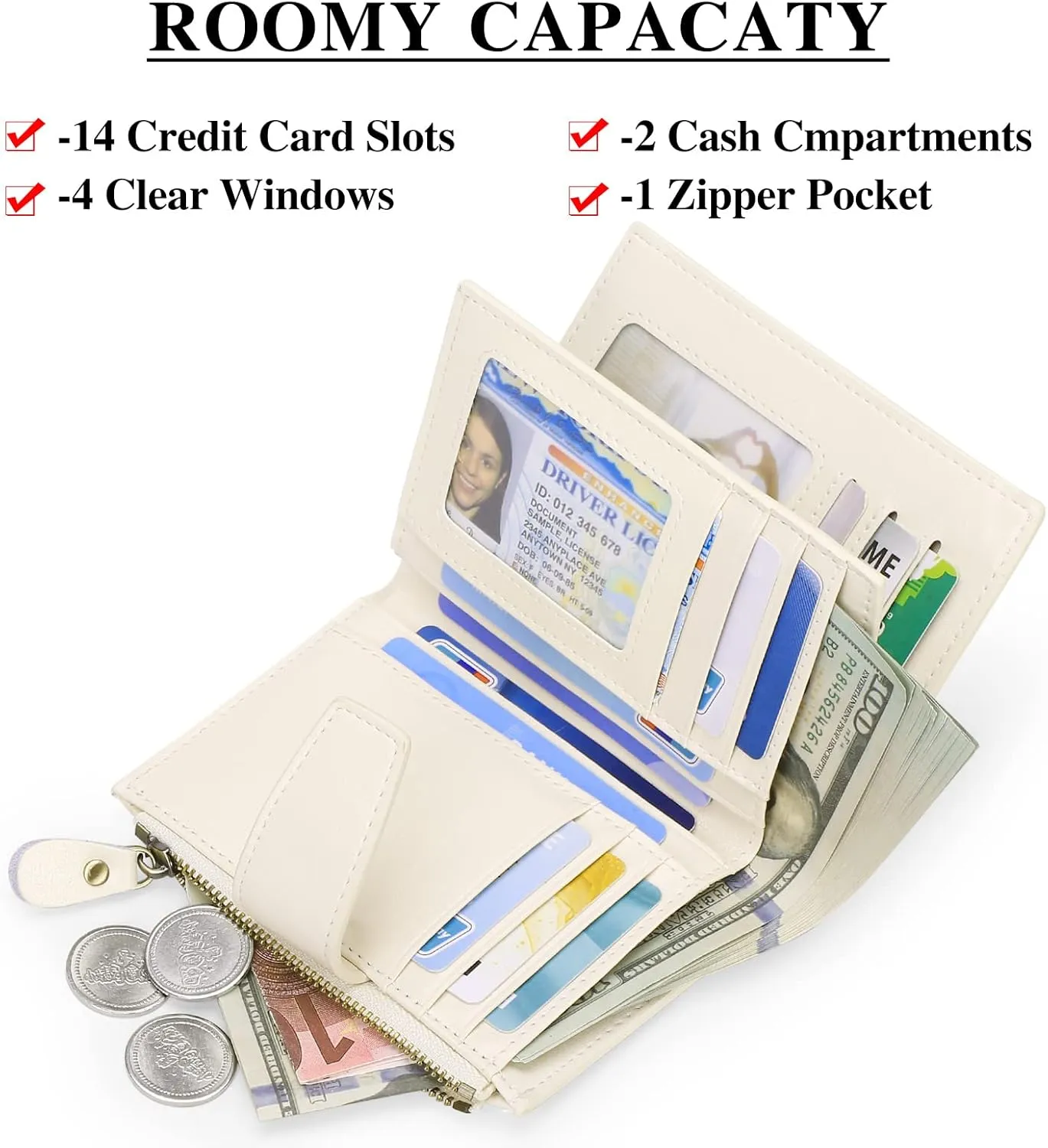Falan Mule Women's Genuine Leather Wallet, Compact Size, RFID Blocking, Includes Coin Pouch, Card Holders, Lightweight