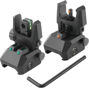 Fiber Optic Sights, Flip Up Front and Rear Backup Sights with Green Red Fiber Optics Dots, Tool-Free Adjustable Front Sight Rapid Transition