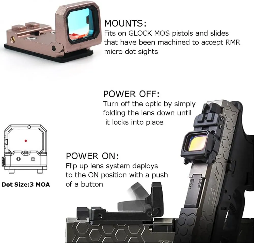 Flip Up Red Dot Compact Flip Reflex Sight Red Dot Compact RMR Flip for Mounts and Slides for Outdoor Hunting with Heightened Base for Rifle Pistol Handgun