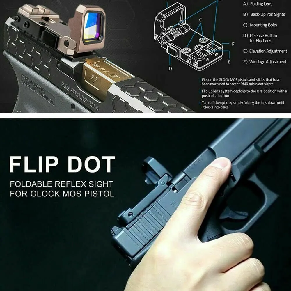 Flip Up Red Dot Compact Flip Reflex Sight Red Dot Compact RMR Flip for Mounts and Slides for Outdoor Hunting with Heightened Base for Rifle Pistol Handgun