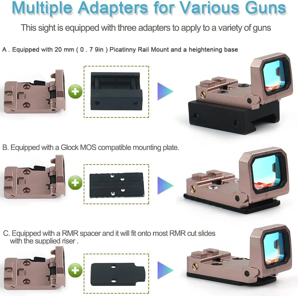 Flip Up Red Dot Compact Flip Reflex Sight Red Dot Compact RMR Flip for Mounts and Slides for Outdoor Hunting with Heightened Base for Rifle Pistol Handgun