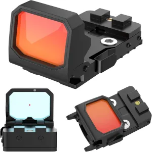Flip Up Red Dot Reflex Sight Mini Folding 3 MOA Red Dot Flip Gun Sight Scope for RMR Picatinny Rail Glock MOS Pistol Handgun Rifle with Heightened Base
