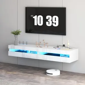 Floating TV Stand - 47'' Floating Entertainment Center with LED Light & Charging Station, Floating TV Shelf with Storage for Small Spaces Apartments, Media Console for TVs Up to 50 INCH
