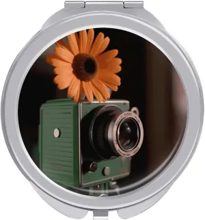 Flowers on Camera Portable Makeup Mirror, Sided Travel Hand Mirror Mini Folding Mirror for Precise Makeup Women Daily Use