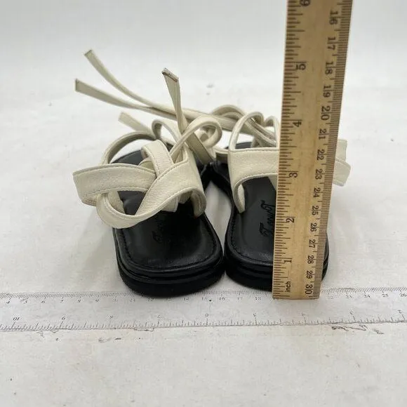 FOWT Beige Split Round Toe Sandals Lace up Strappy Flats Soft Flip Flop Shoes