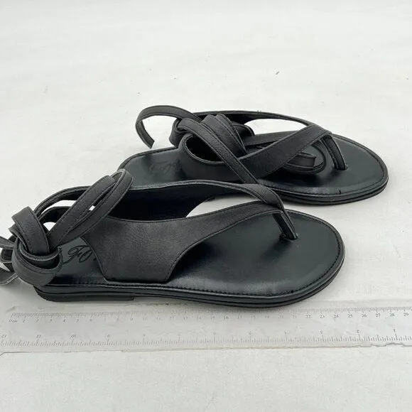 FOWT Black Split Round Toe Sandals Lace up Strappy Soft Flip Flop Flats Shoes
