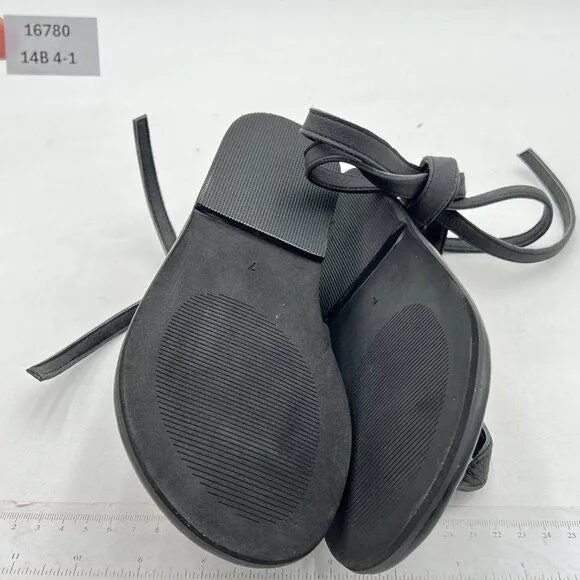 FOWT Black Split Round Toe Sandals Lace up Strappy Soft Flip Flop Flats Shoes