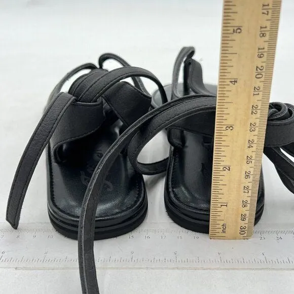 FOWT Black Split Round Toe Sandals Lace up Strappy Soft Flip Flop Flats Shoes