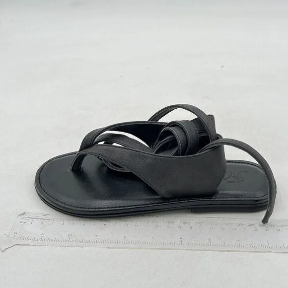 FOWT Black Split Round Toe Sandals Lace up Strappy Soft Flip Flop Flats Shoes